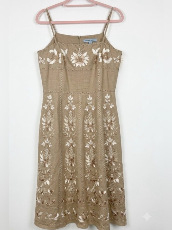 ANTONIO MELANI Dresses & Skirts - ANTONIO MELANI  Linen Blend Tan Embroider Dress. Size 10